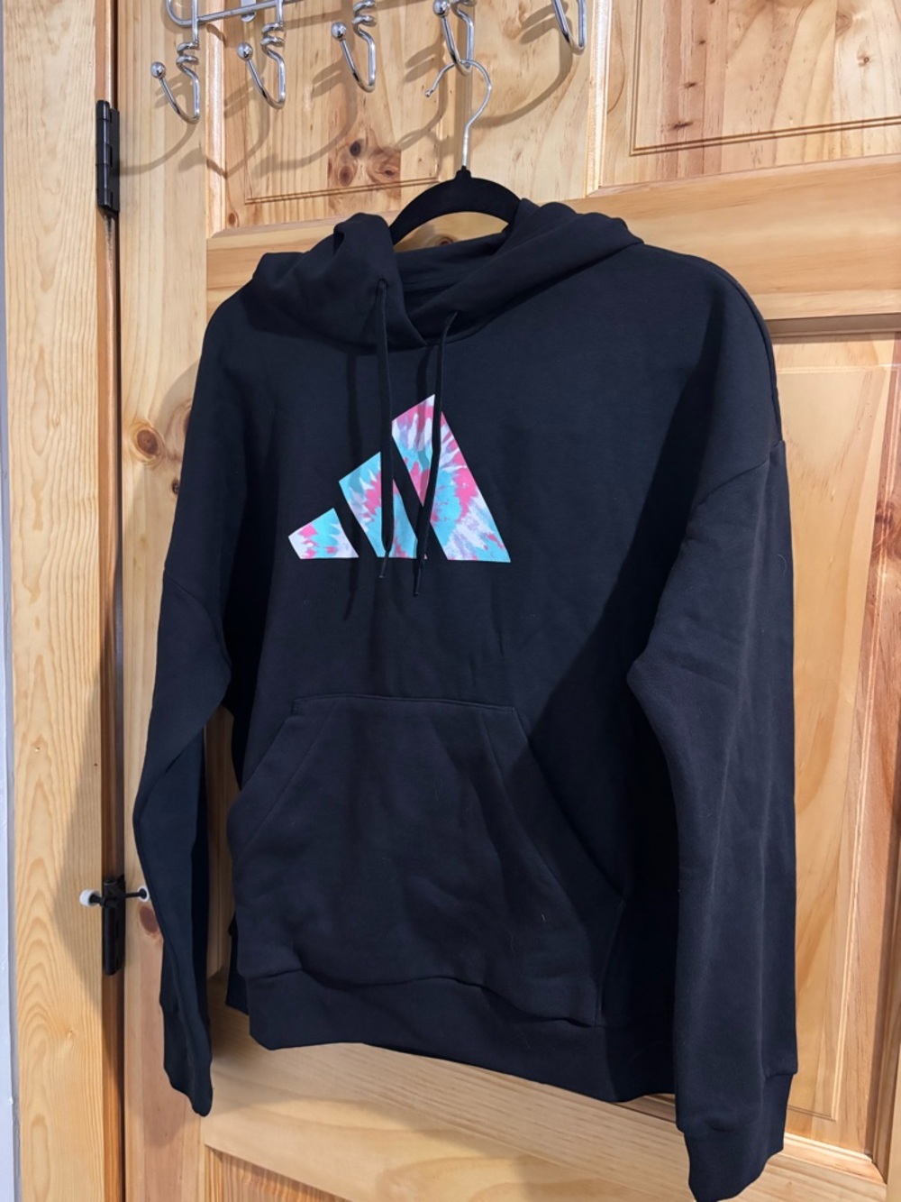 adidas Black Crewneck Hoodie with Tie-Dye Logo